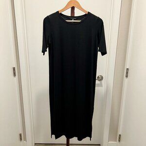NWT Eileen Fisher - Round Neck Short Sleeve Dress w/ Side Slit Size XXS - Black